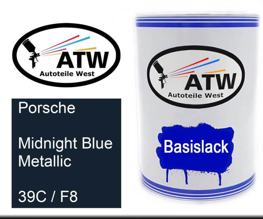 Porsche, Midnight Blue Metallic, 39C / F8: 500ml Lackdose, von ATW Autoteile West.